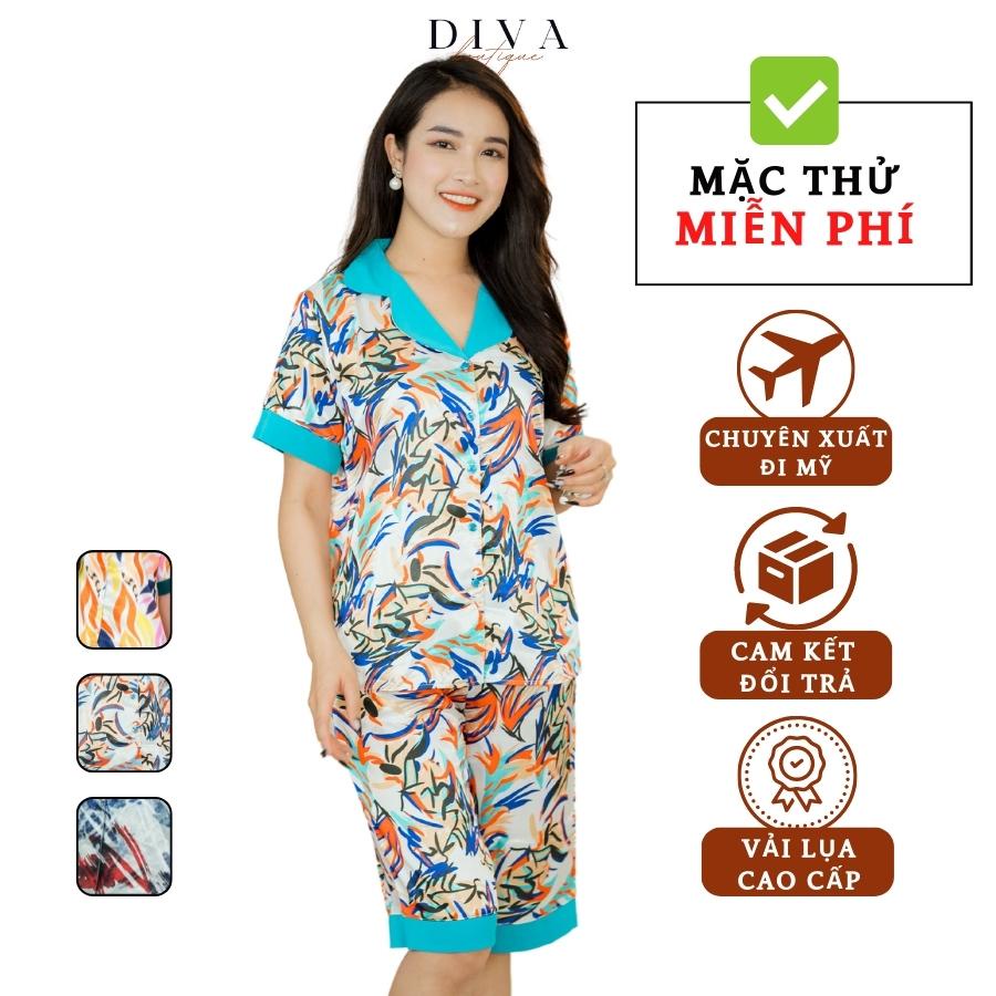 Đồ Ngủ Nữ Bộ Pijama Mặc Nhà Tay Ngắn Quần Lửng Diva Boutique Lụa Phi Ấn Cao Cấp Hoạ Tiết Trẻ Trung Chất Liệu Thoáng Má