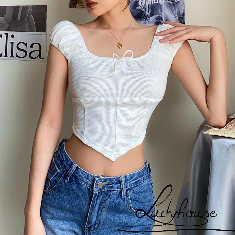 Áo Croptop Trễ Vai Tay Phồng Màu Sắc Đơn Giản Dành Cho Nữ