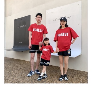 Áo thun gia đình cổ tròn cotton tay lỡ in chữ forest