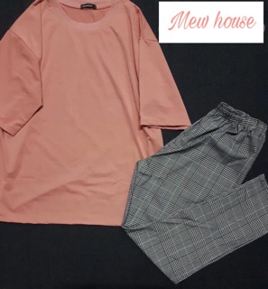 Áo Tay lỡ trơn basic màu hồng ruốc