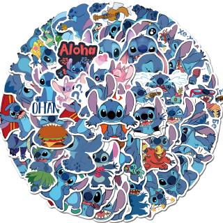 Sticker 50 Miếng Dán Hình Hoạt Hình Stitch Chống Thấm Nước Trang Trí Laptop, Xe Máy, Xe Hơi