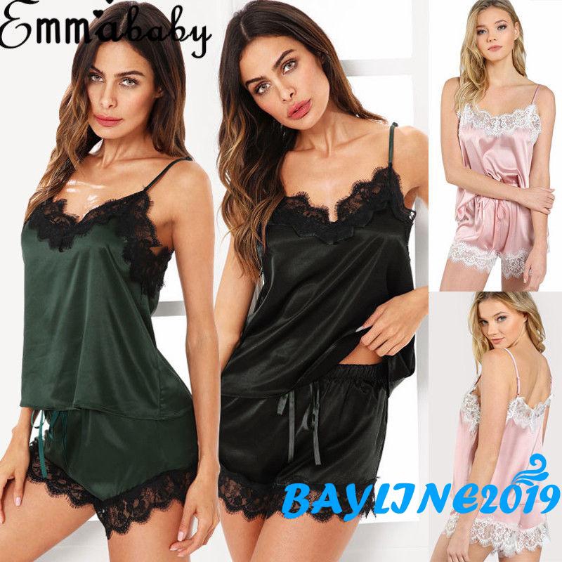 Set đồ ngủ lụa bóng thời trang dành cho nữ