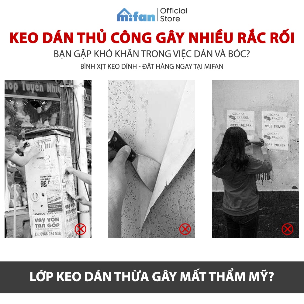 Keo Dán Dạng Xịt Đa Năng Thần Thánh MIFAN - Không Để Lại Vết Keo - Dán Xốp Tường, Giấy, Áp Phích, Tờ Rơi, Chữ Hỷ, Decal