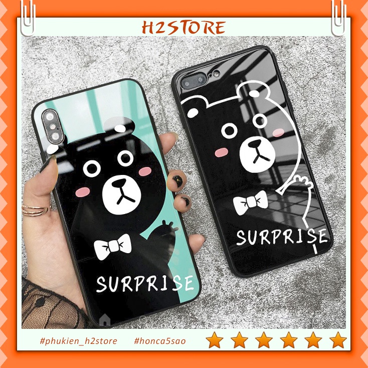 Ốp kính iphone đôi gấu Surprise cho iphone 6 s plus 7 8 plus Xr X s max 11 11 pro max 12 mini 12 pro max Se2