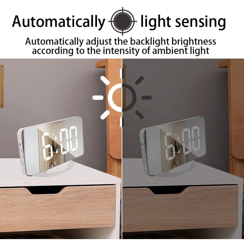 Đồng Hồ Báo Thức Kỹ Thuật Số Mặt Gương Led Để Bàn Trang Trí Nội Thất
