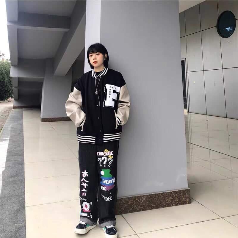 Áo bomber chữ F phối trắng HSU0121