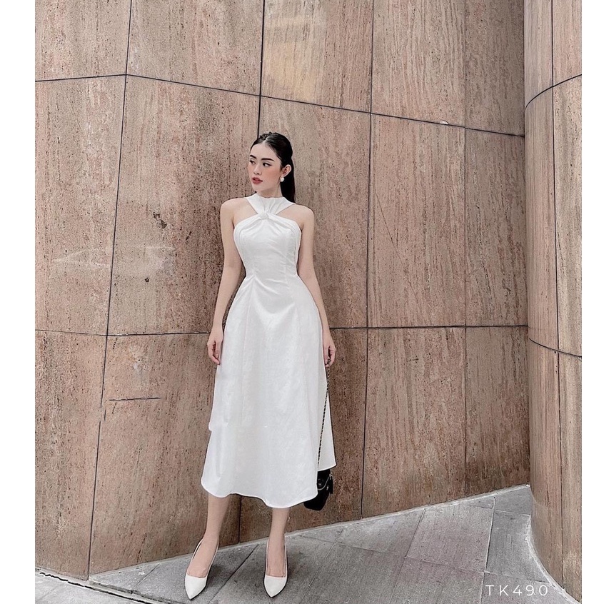 Đầm nữ dáng dài xòe cổ yếm thiết kế cao cấp Emilyshop ulzzang thời trang nữ