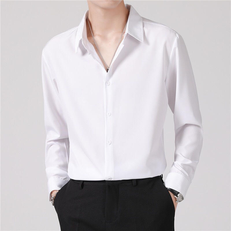 Áo sơ mi nam dài tay Mantoni Unisex vải lụa cao cấp, Sơ mi nam cổ bẻ kiểu dáng Hàn Quốc trẻ trung lịch lãm (SML)