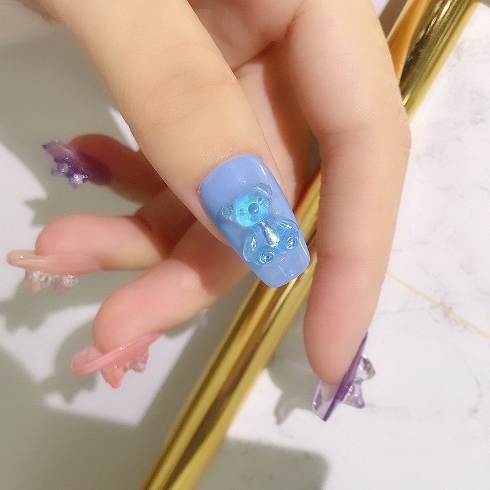 [Hàng mới về] Miếng dán móng tay hình gấu hiệu ứng cực quang 3D bằng keo pha lê