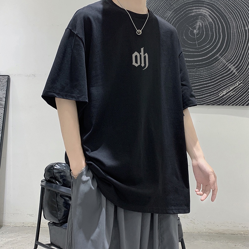 Áo Thun Tay Ngắn Cổ Tròn Dáng Rộng In Chữ Thời Trang Hàn Quốc Cho Nam Size M-5XL