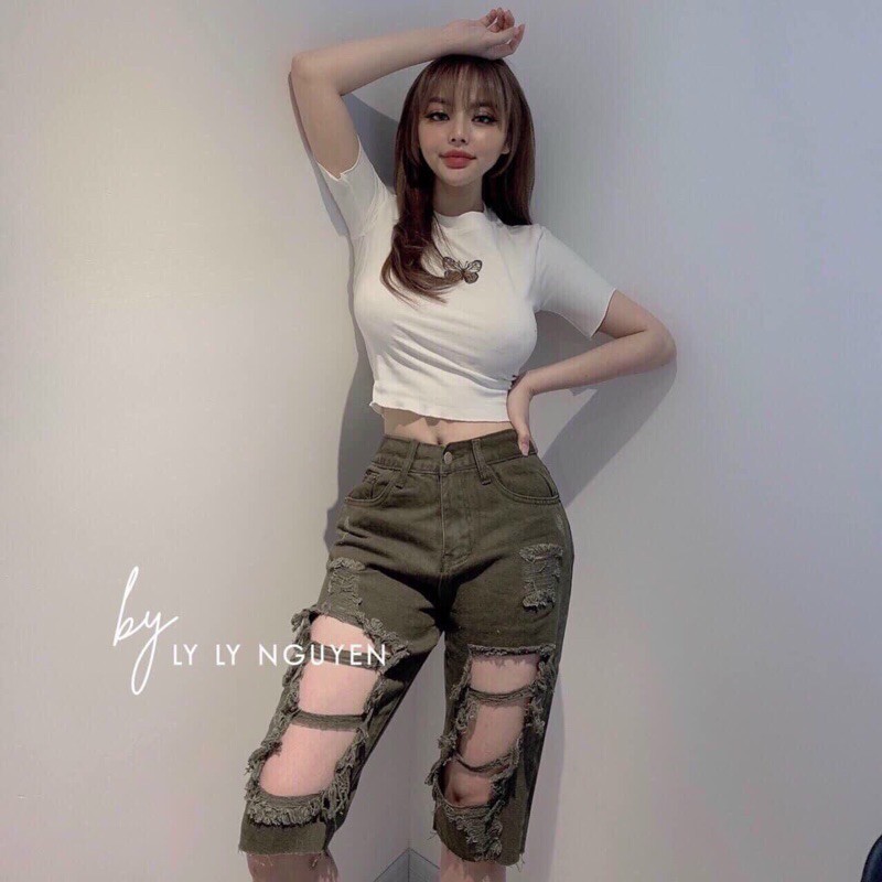 🔅Áo Croptop Thêu Bướm