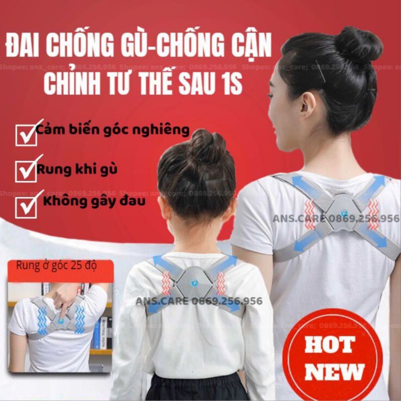 Hàng Nhật.ĐAI CHỐNG GÙ THÔNG MINH ĐIỆN TỬ  DÀNH CHO NGƯỜI LỚN VÀ TRẺ EM, CẢM BIẾN NHẠY, BÁO RUNG.