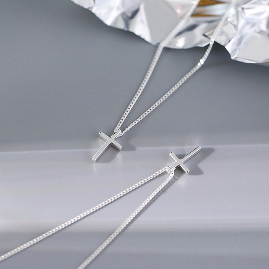 Vòng cổ Mạ Bạc 925 Hình Thánh Giá Đơn Giản Quyến Rũ Cho Nữ