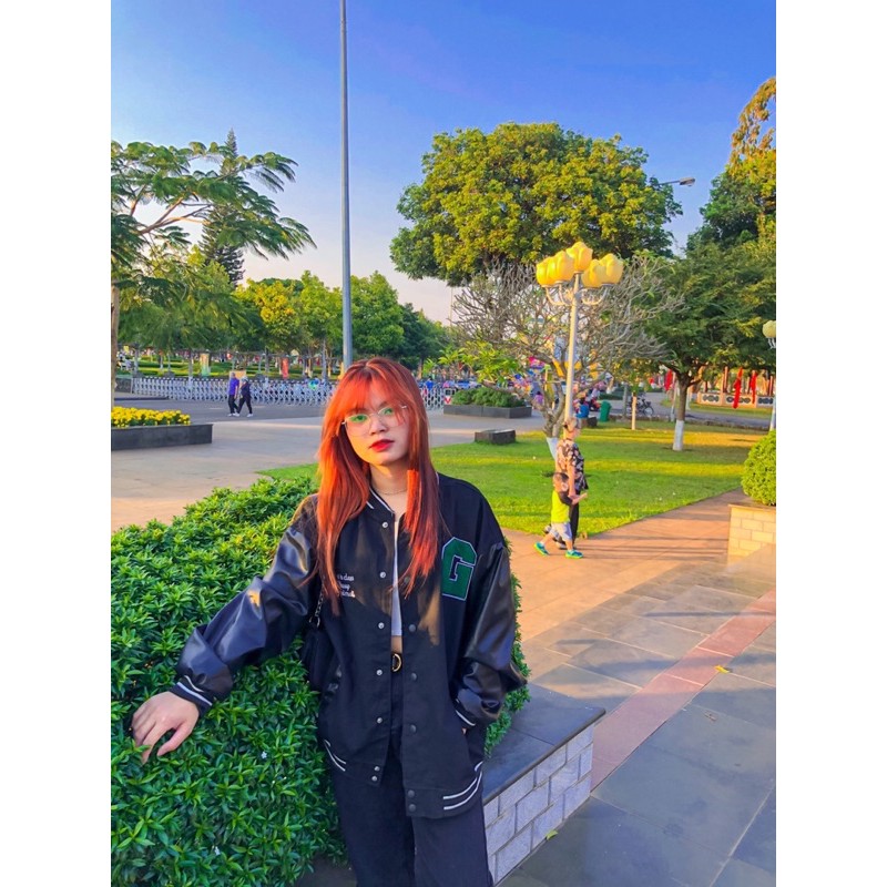 [ẢNH THẬT TỰ CHỤP] ÁO bomber KAKI TAY DA CHỮ G shop jum.closet | BigBuy360 - bigbuy360.vn