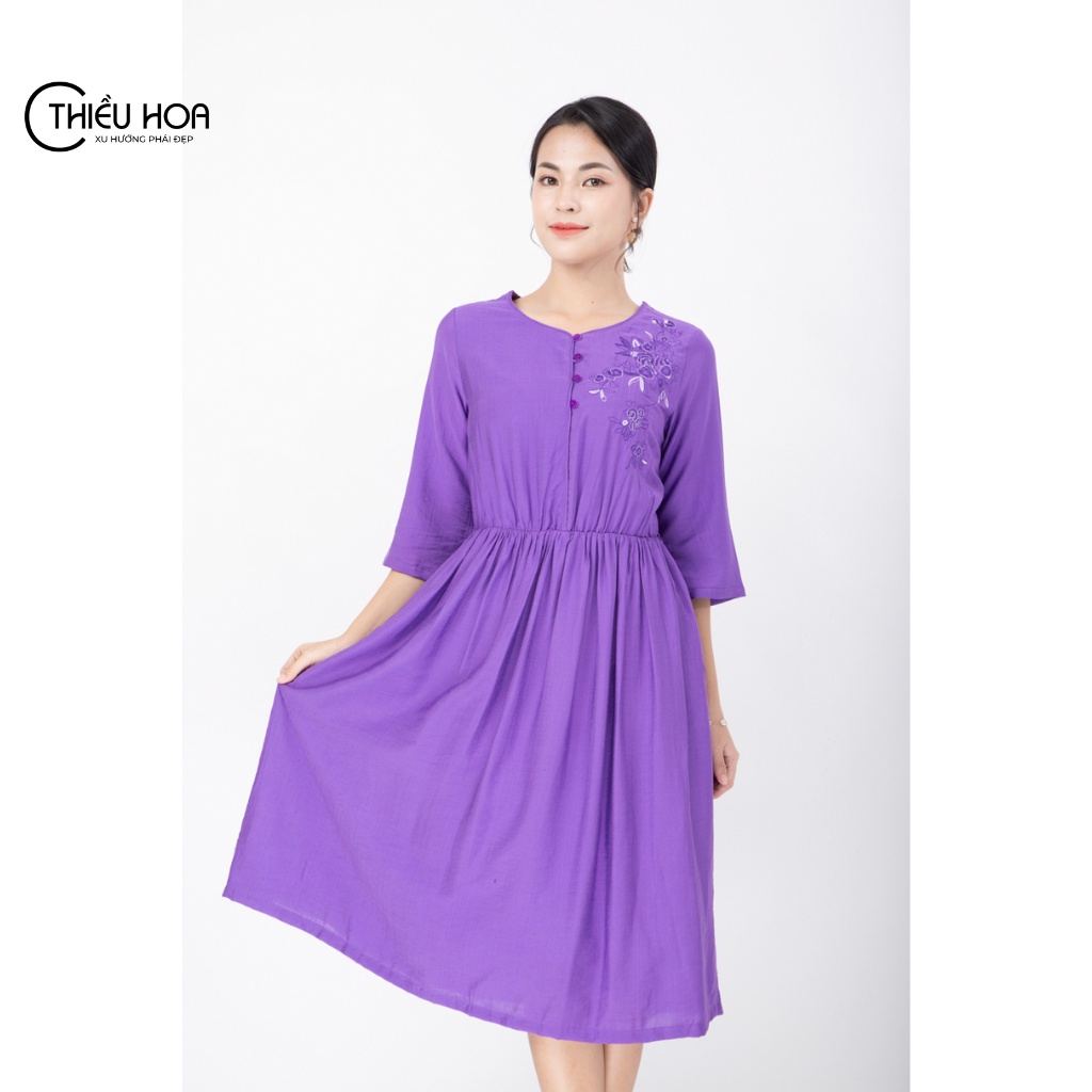 Đầm nữ trung niên cotton trang nhã, lịch sự Thiều Hoa P0343