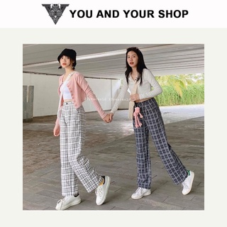 Quần Ống Rộng YAYSHOP dáng rộng cạp cao chất kate mềm mát - họa tiết caro dây kéo lưng thun (7 màu mới) hình thật