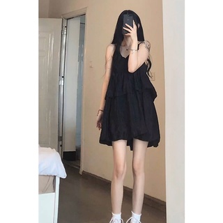Đầm Chữ a Hai Dây Cổ Chữ v Dáng Rộng Vải Voan Nhún Bèo Màu Trơn Phong Cách Hàn Quốc 0814