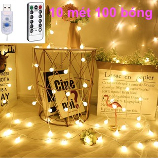 [10m 100 Bóng Màu Vàng] Đèn LED Trang Trí Bóng Tròn Cherry Ball Có Remote Điều Khiển Dùng Cổng USB 5v | Kyto Shop
