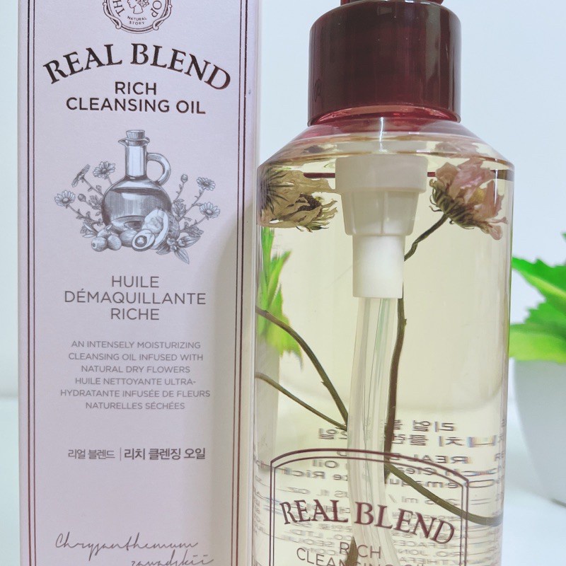 Dầu tẩy trang cung cấp ẩm dưỡng ẩm sạch sâu dịu nhẹ cho da nhạy cảm The Face Shop Real Blend Rich Cleansing Oil 225ml