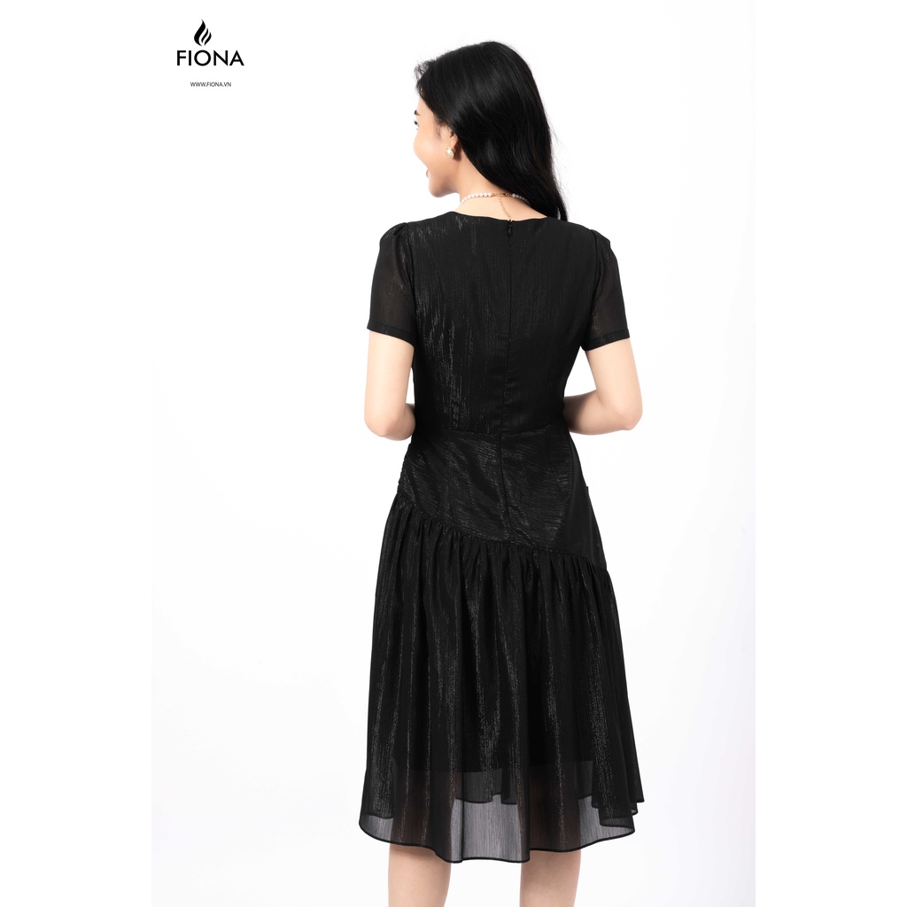 Đầm cổ tròn, dúm, chân xếp ly FIONA, đầm xòe nữ F451258