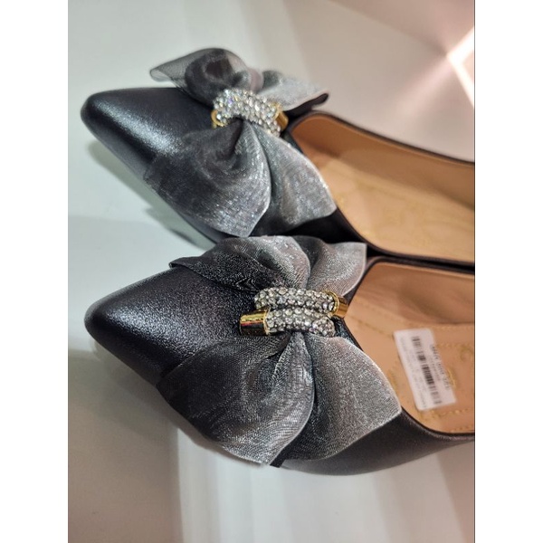Giày búp bê mũi nhọn nơ đính đá