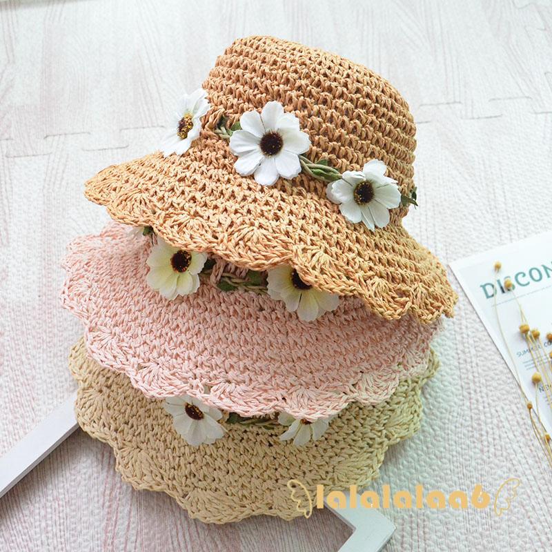 Mũ cói rộng vành phối hoa xinh xắn cho bé gái