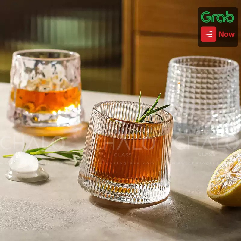 Ly thuỷ tinh đựng rượu Whiksy đế lồi hoa văn các loại KTB148  - 180ml