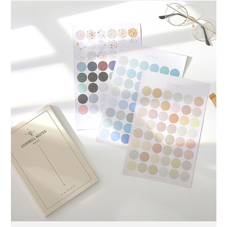 Set sticker nhãn dán chấm tròn DABU trang trí sổ tay 8 màu