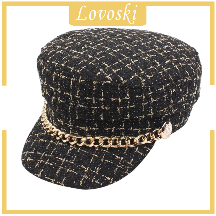 [LOVOSKI]Womens Classic Retro Tweed Plaid Newsboy Cap Flat Top Visor Cabbie Hat