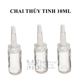 Combo 10 chai thủy tinh 10cc + 10 nắp nhựa, lọ thủy tinh trắng 10ml chiết serum tế bào gốc tinh chất
