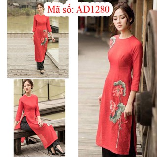 Có size 2XL Áo Dài Cách Tân đính hoa sen thêu