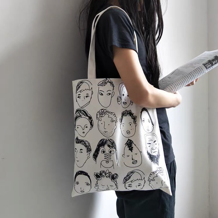 Túi tote vải canvas giá rẻ đeo chéo đi học có khóa kéo phong cách HÀN QUỐC