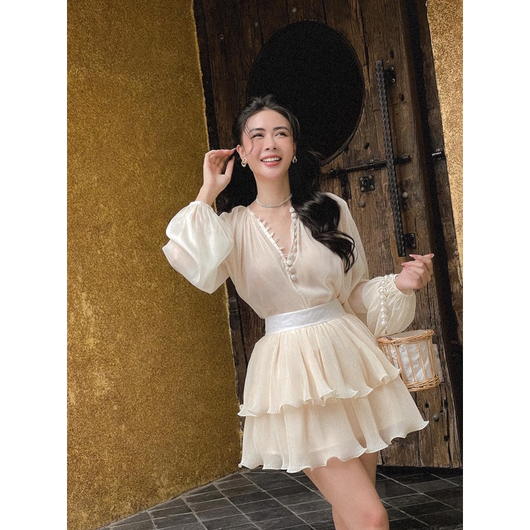 Set váy dập ly khuy bọc Ashley