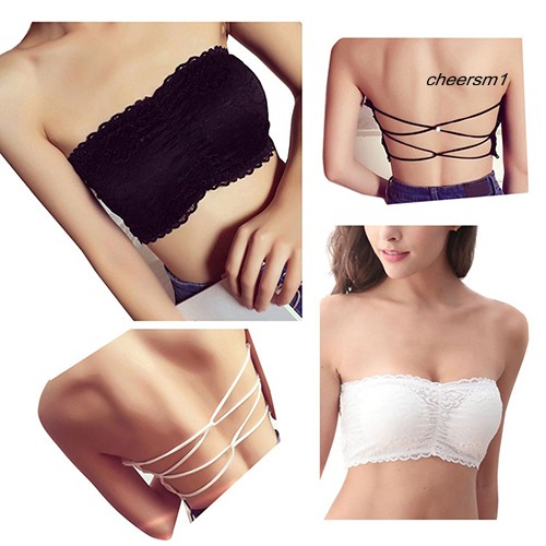 Áo lót Women\'s Sexy Cut Out Strapless Tube Top Padded Cross Back Lace Crop Bra Top