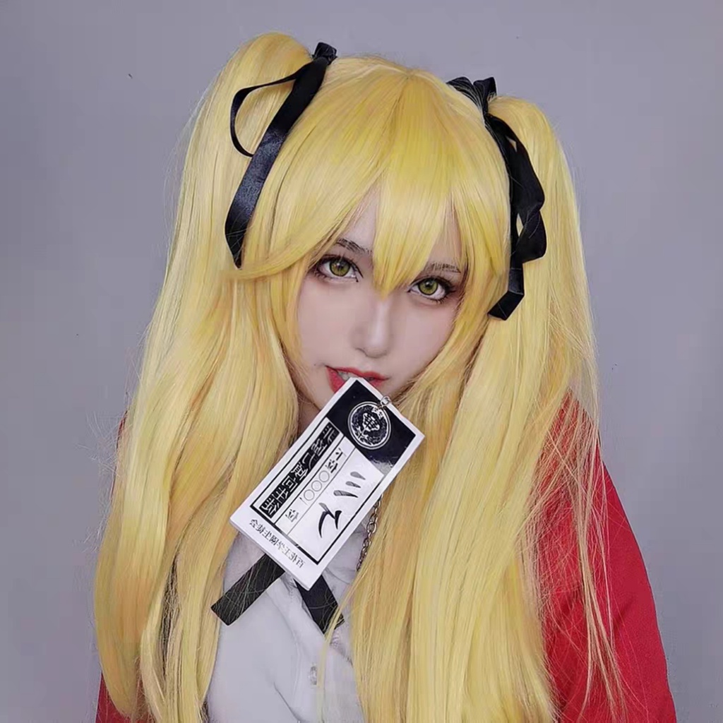 Wig/tóc giả vàng 2 búi cosplay Saotome Mary Kakegurui học viện cờ bạc đỏ đen