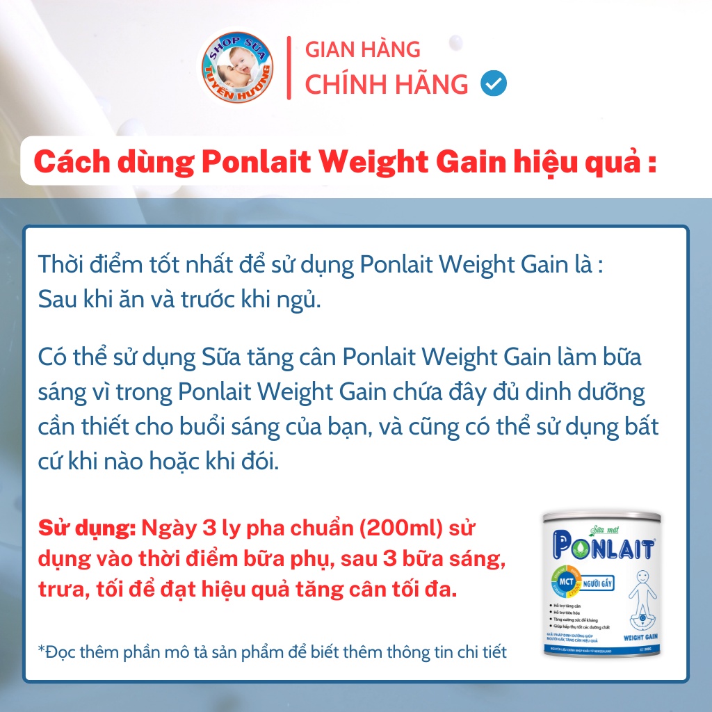 Sữa tăng cân Ponlait Weight Gain hộp 900G - Sữa mát tăng cân dành cho người gầy