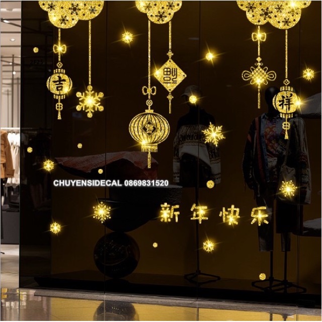 Decal dán tường Tết - Rèm dây Nhũ Kim Tuyến