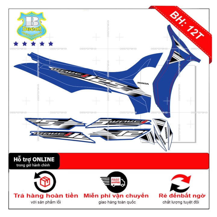 ( Quí khách vui lòng mang ra tiệm cho thợ dán ) Tem wave 125i fu mập xanh