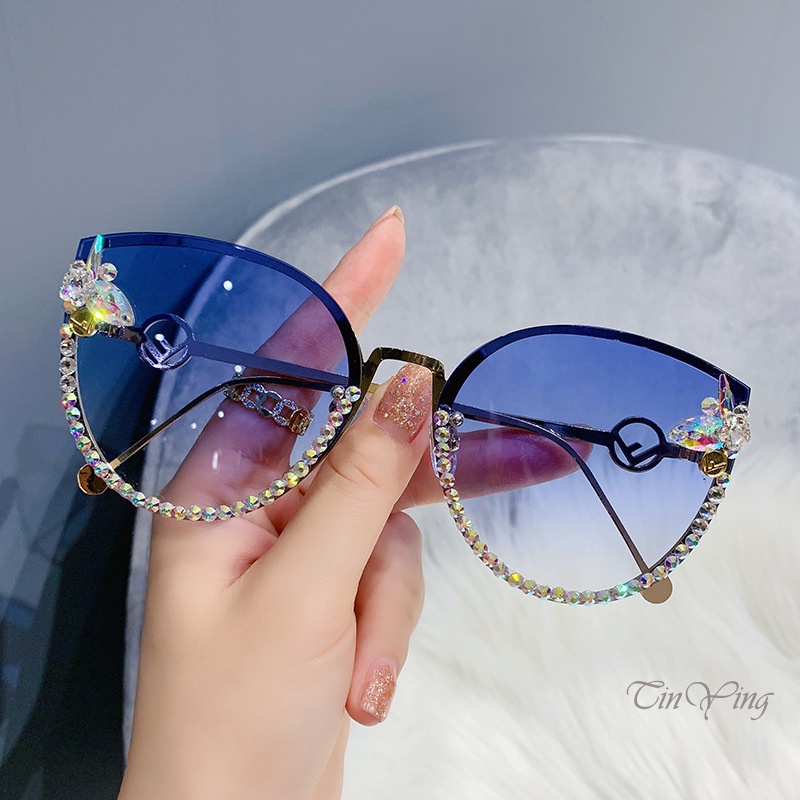 GETNOIVAS Kính Mát Tròn Đính Đá Lấp Lánh Chống Tia UV400 Thời Trang Cho Đi Du Lịch