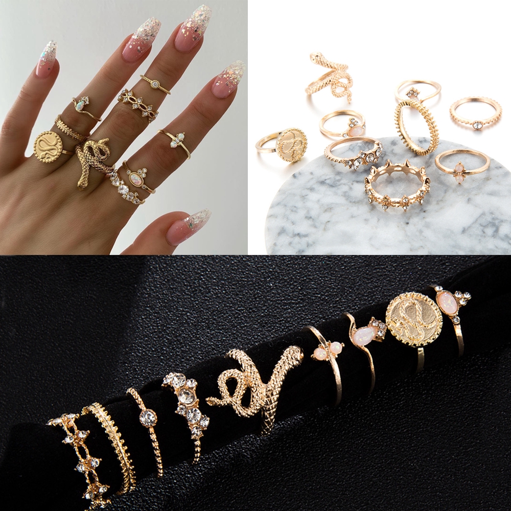 Set 9 nhẫn đeo tay phong cách boho thời trang cho nữ