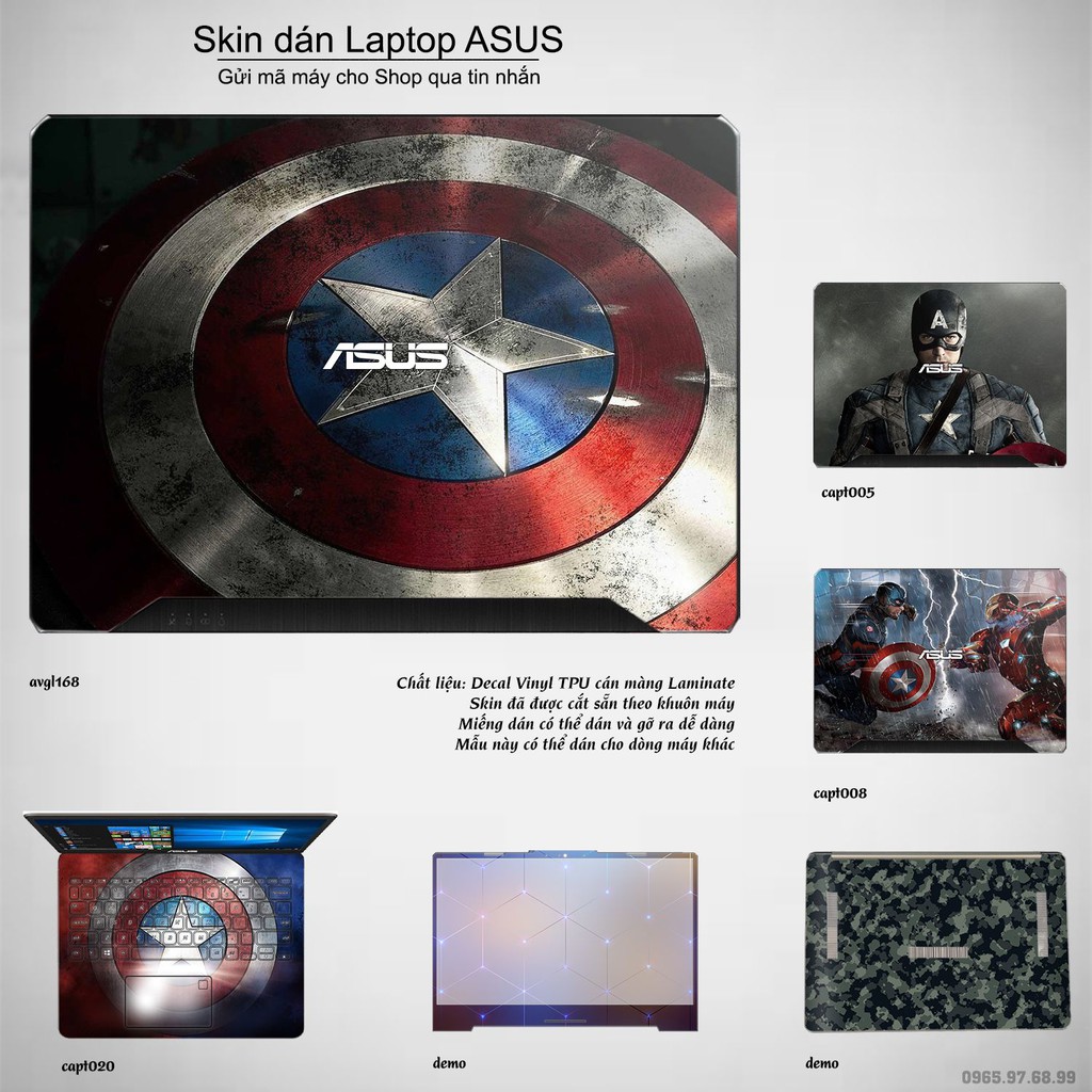 Skin dán Laptop Asus in hình Captain (inbox mã máy cho Shop)