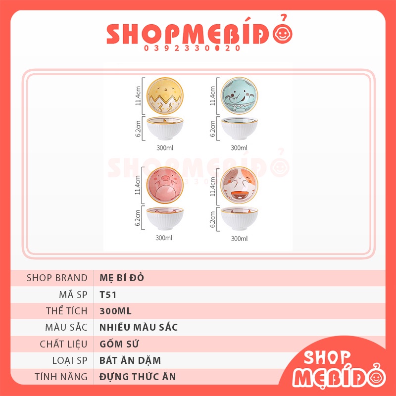 Chén Ăn Dặm Gốm Sứ Bát Ăn Cơm Hình Thú Ngộ Ngĩnh 250ML Shop Mẹ Bí Đỏ