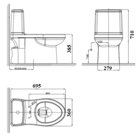 Bộ bàn cầu khối American Standard VF 1858, bảo hành 2 năm