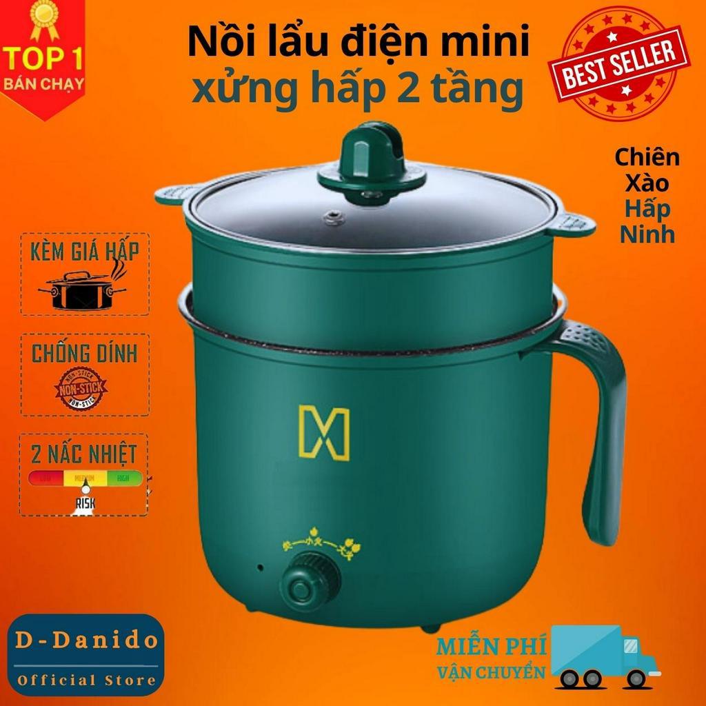 Nồi lẩu mini 2 tầng đa năng tặng kèm khay hấp cao cấp 1.2 Lít - Hàng chính hãng D Danido - Logo trên thân nồi ngẫu nhiên