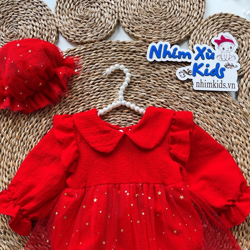 Body Váy Công Chúa Đỏ Nhũ NHÍM XÙ KIDS Cho Bé Gái Sơ Sinh, Đầy Tháng, Thôi Nôi Chất Cotton Xốp B032