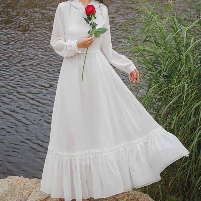 IELGYĐầm Voan Dài Có Mũ Trùm Màu Trắng Thời Trang Dành Cho Nữ