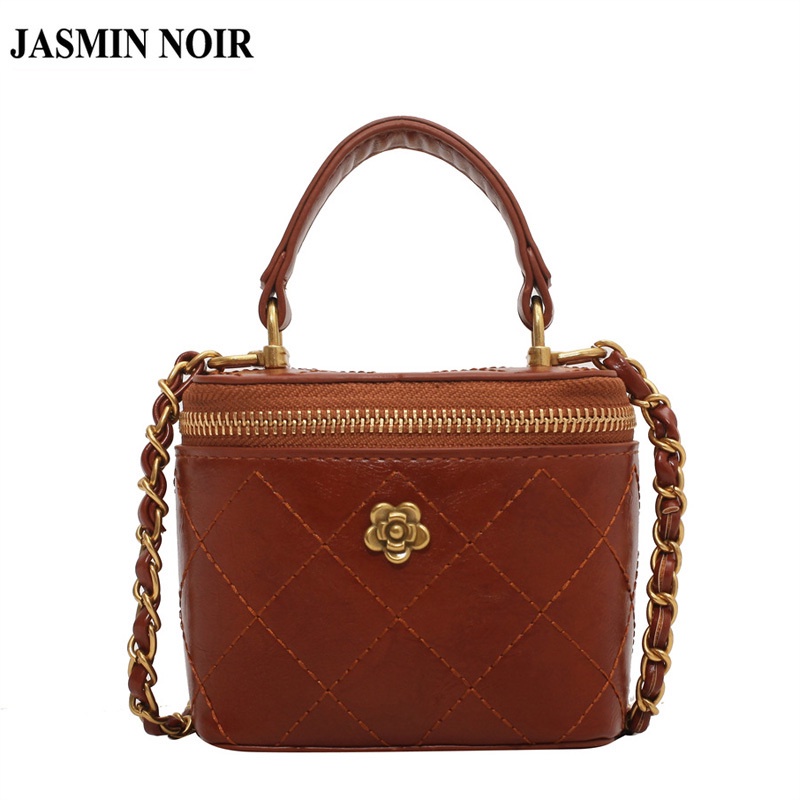 Túi xô đeo chéo JASMIN NOIR phối dây xích thời trang họa tiết kẻ sọc caro chần bông dành cho nữ