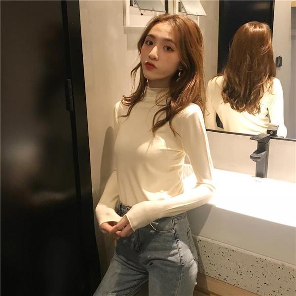 Áo Sweater Dệt Kim Mỏng Cổ Lọ Dáng Ôm Thời Trang Xuân Thu Cho Nữ