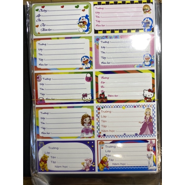 1 xấp 50 nhãn 10 ô dán tập vở, dán sách, decal đề can có keo sẵn.