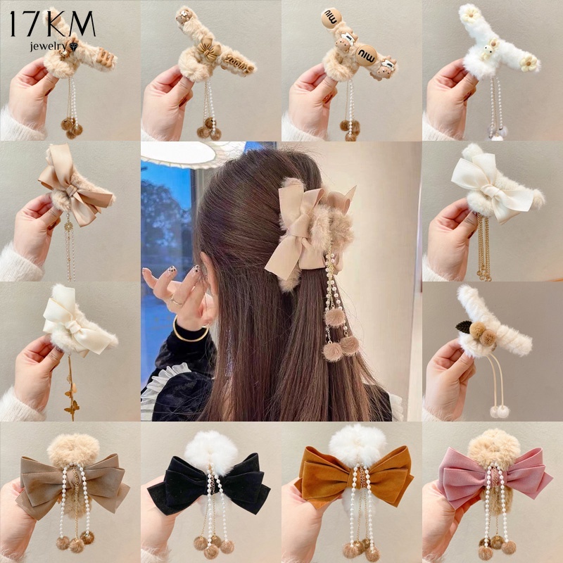 Kẹp bấu tóc 17KM đính nơ ngọc trai giả xinh xắn